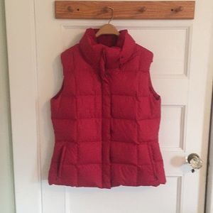 Red puffer vest, Eddie Bauer